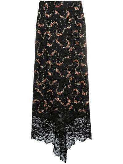Paco Rabanne юбка с цветочным принтом и кружевным подолом
