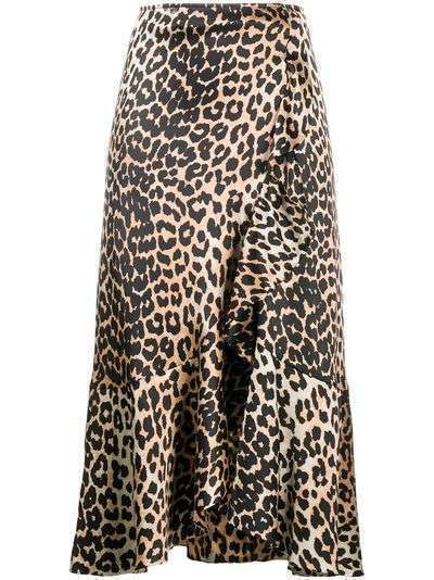 GANNI юбка с завышенной талией и леопардовым принтом