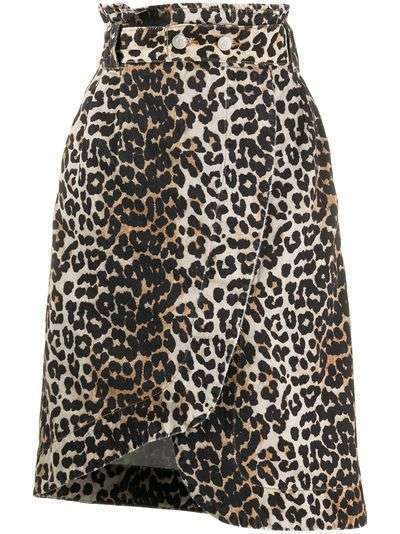 GANNI джинсовая юбка асимметричного кроя с леопардовым принтом