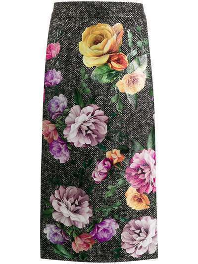 Dolce & Gabbana твидовая юбка с цветочным принтом
