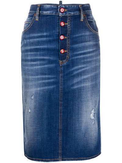 Dsquared2 джинсовая юбка-карандаш с эффектом потертости