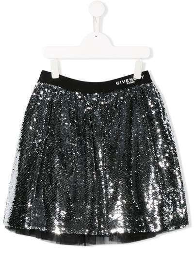 Givenchy Kids расклешенная юбка с вышивкой пайетками