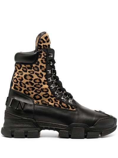 Philipp Plein ботинки хайкеры с леопардовым принтом