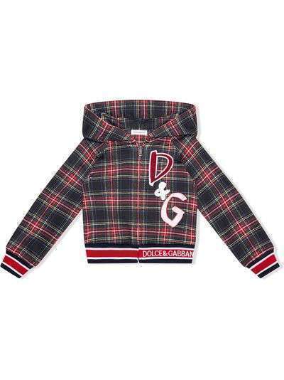 Dolce & Gabbana Kids куртка в клетку тартан с нашивкой D&G
