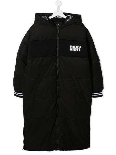 Dkny Kids long padded coat with logo print at chest