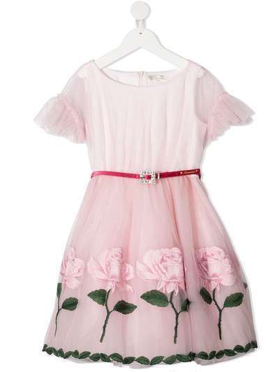 Monnalisa платье с цветочной вышивкой