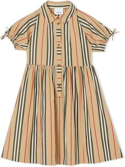 Burberry Kids поплиновое платье в полоску Icon Stripe