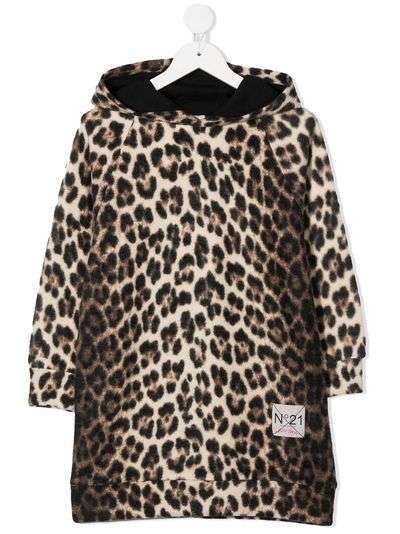 Nº21 Kids платье-худи с леопардовым принтом