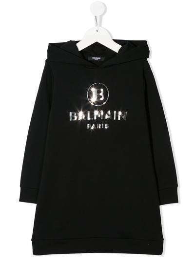 Balmain Kids платье-худи с логотипом