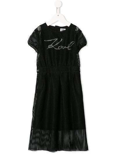 Karl Lagerfeld Kids сетчатое платье с короткими рукавами и логотипом