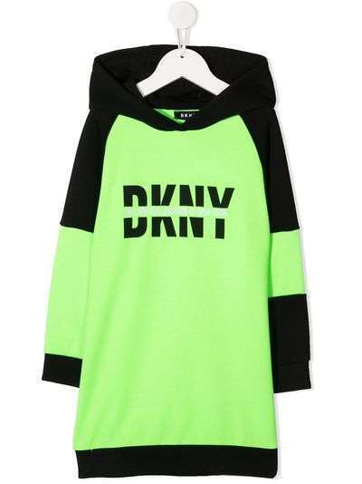 Dkny Kids платье в стиле колор-блок с капюшоном и логотипом
