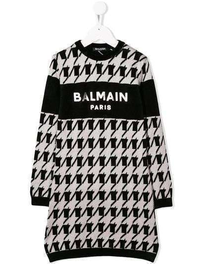 Balmain Kids платье в ломаную клетку с логотипом