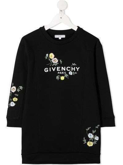 Givenchy Kids платье-свитер с цветочной вышивкой