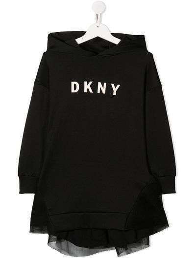 Dkny Kids платье с капюшоном и вышитым логотипом