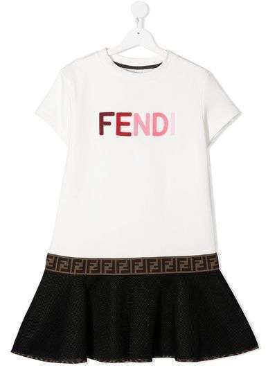 Fendi Kids платье с вышитым логотипом
