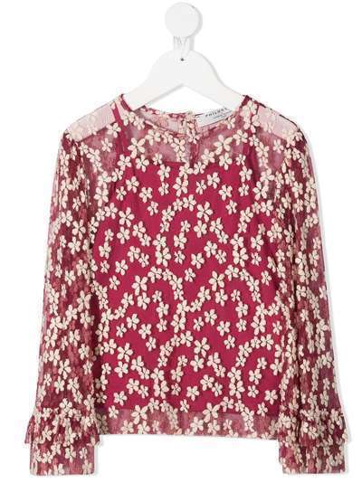 Philosophy Di Lorenzo Serafini Kids блузка из тюля с цветочной вышивкой