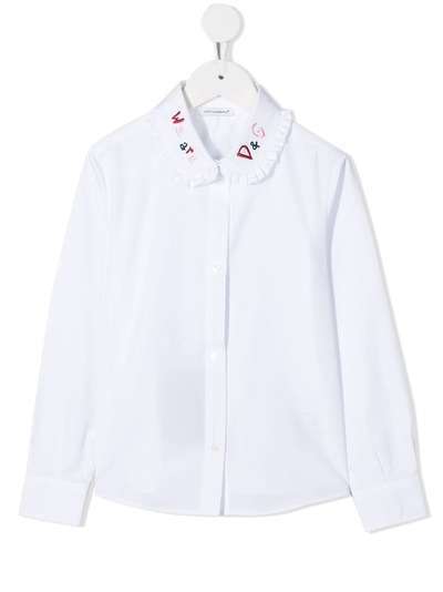 Dolce & Gabbana Kids рубашка с воротником Питер Пэн и вышивкой