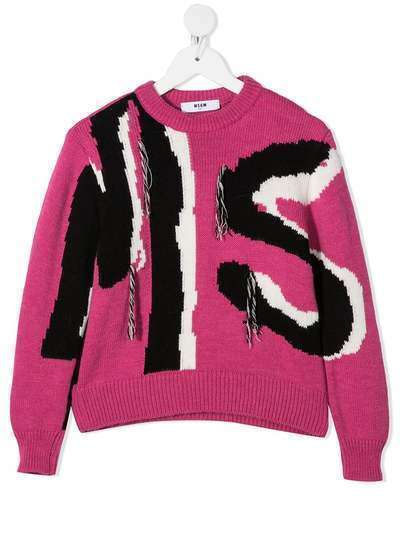 Msgm Kids intarsia-knit crew neck jumper