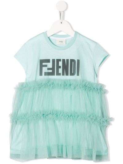 Fendi Kids футболка с оборками и логотипом
