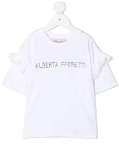 Alberta Ferretti Kids футболка с оборками и вышивкой