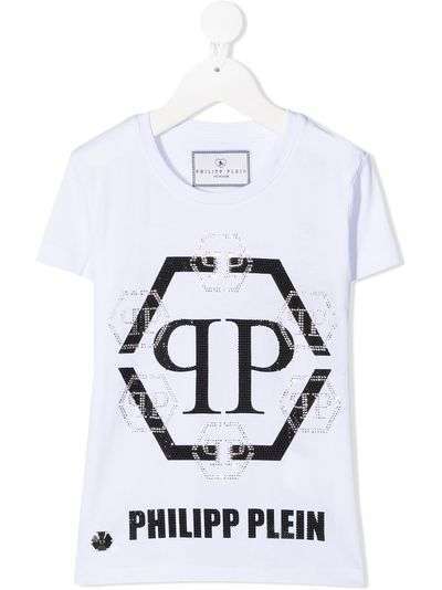 Philipp Plein Junior футболка с логотипом Hexagon из кристаллов