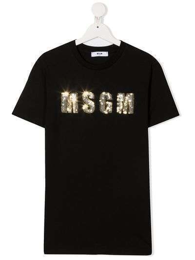 Msgm Kids футболка с логотипом из пайеток