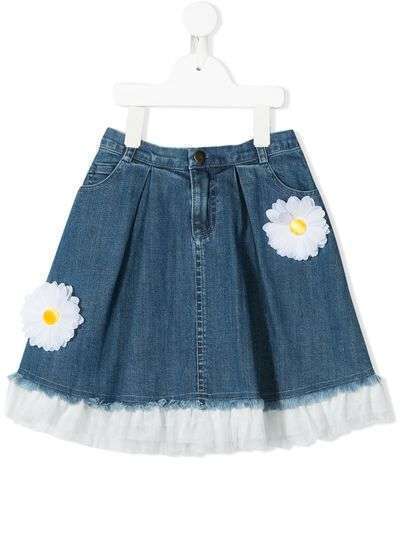 Charabia джинсовая юбка с цветочной вышивкой