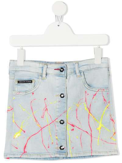 Philipp Plein Junior джинсовая юбка мини с эффектом разбрызганной краски