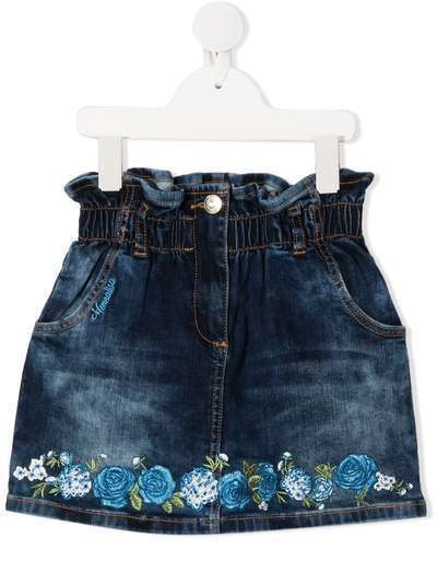 Monnalisa джинсовая юбка с цветочной вышивкой