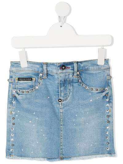 Philipp Plein Junior джинсовая юбка мини с кристаллами