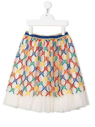 Gucci Kids пышная юбка с вышитыми логотипом