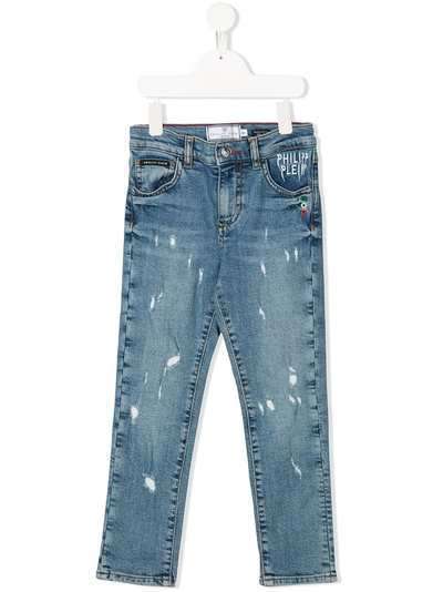 Philipp Plein Junior прямые джинсы с эффектом потертости