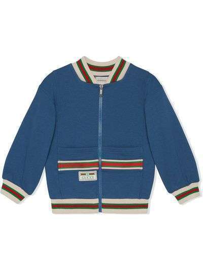 Gucci Kids бомбер на молнии с отделкой Web