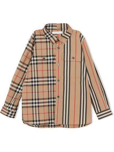 Burberry Kids рубашка в клетку Vintage Check и полоску Icon Stripe