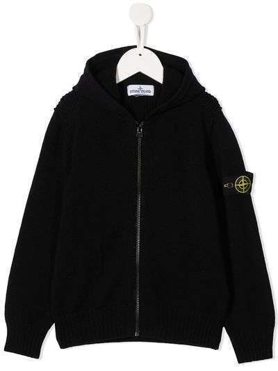 Stone Island Junior худи на молнии с нашивкой-логотипом