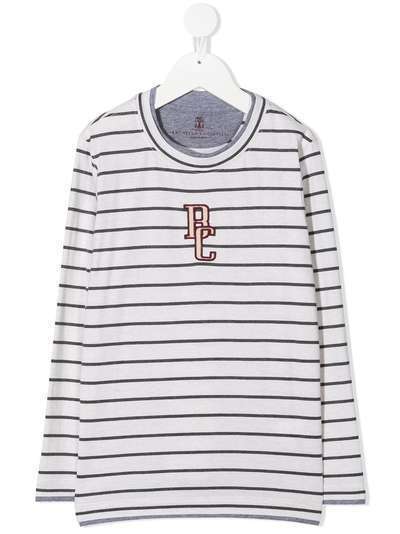Brunello Cucinelli Kids футболка в полоску с вышитым логотипом