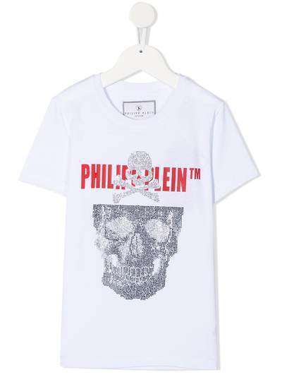 Philipp Plein Junior футболка с принтом Skull и кристаллами
