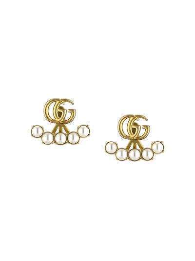 Gucci серьги с логотипом Double G и жемчугом
