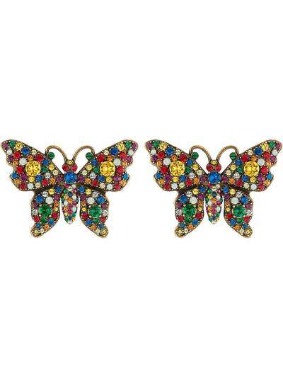 Gucci серьги в виде бабочки с кристаллами