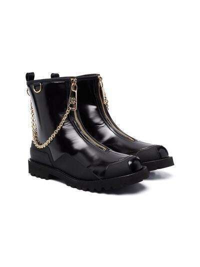 Dolce & Gabbana Kids лакированные ботинки с цепочкой