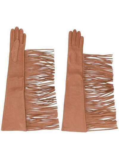 Manokhi фактурные перчатки с бахромой AW20MANO131A396LONGGLOVESWITHFRINGESBROWN