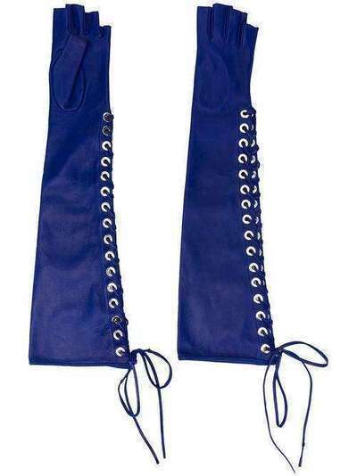 Manokhi перчатки-митенки на шнуровке AW20MANO131A396LONGGLOVESWITHSIDELACEBLUEFARADEGETE