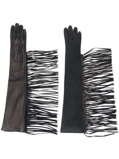 Manokhi перчатки с бахромой и контрастными вставками AW20MANO131A396LONGGLOVESWITHFRINGESBLACK