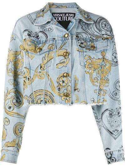 Versace Jeans Couture укороченная джинсовая куртка с принтом baroque C0HVB99AAO95H