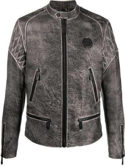 Philipp Plein байкерская куртка с тиснением S20CMLB1071PLE010N