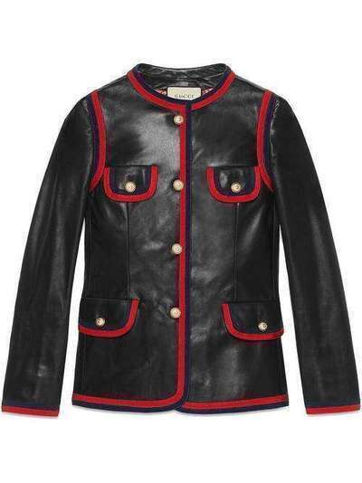 Gucci Leather jacket with ribbon trim 502670XG574