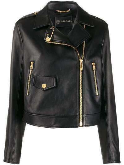 Versace укороченная байкерская куртка с декоративной булавкой A85480A233389
