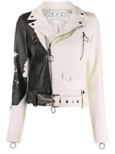 Off-White байкерская куртка с эффектом разбрызганной краски OWJG002S20LEA0020110