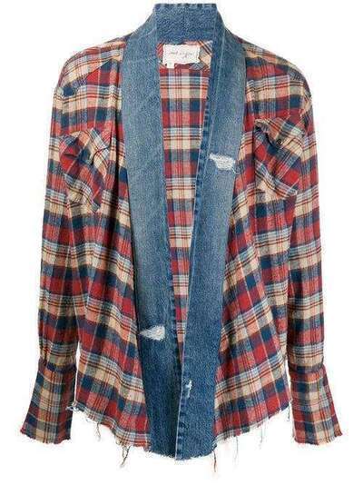 Greg Lauren клетчатая куртка-рубашка с джинсовыми вставками SS20M126