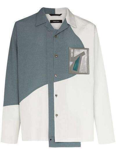 NULABEL motif detail colour block cotton shirt jacket 111301